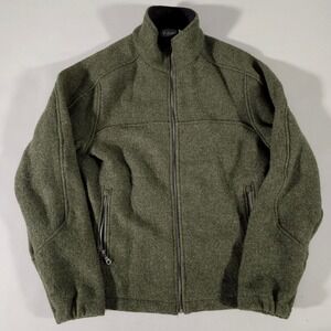 Ibex Wool Full Zip Jacket Mens M Green Mock Neck Made in USA Outdoor Layer